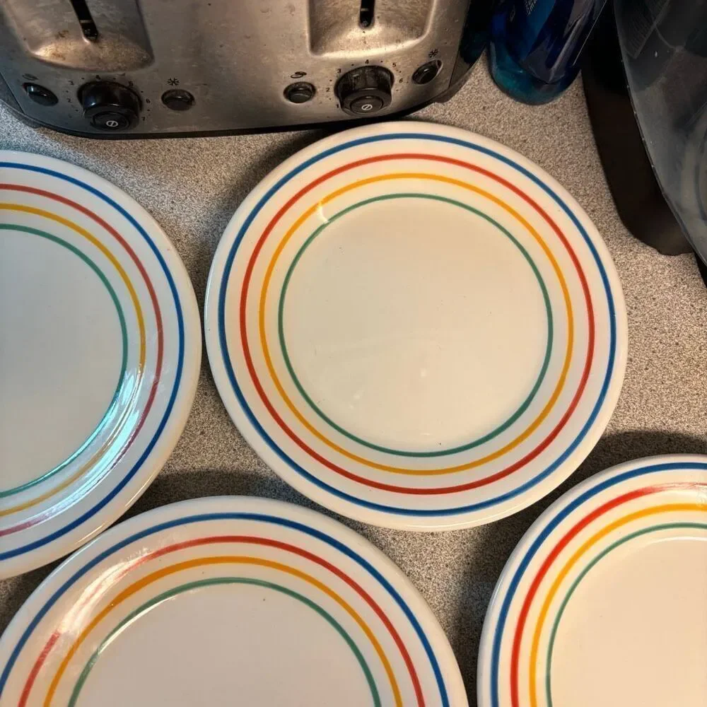 Pier One Imports 7 3/4” Multi Colored Stripes Salad Plates